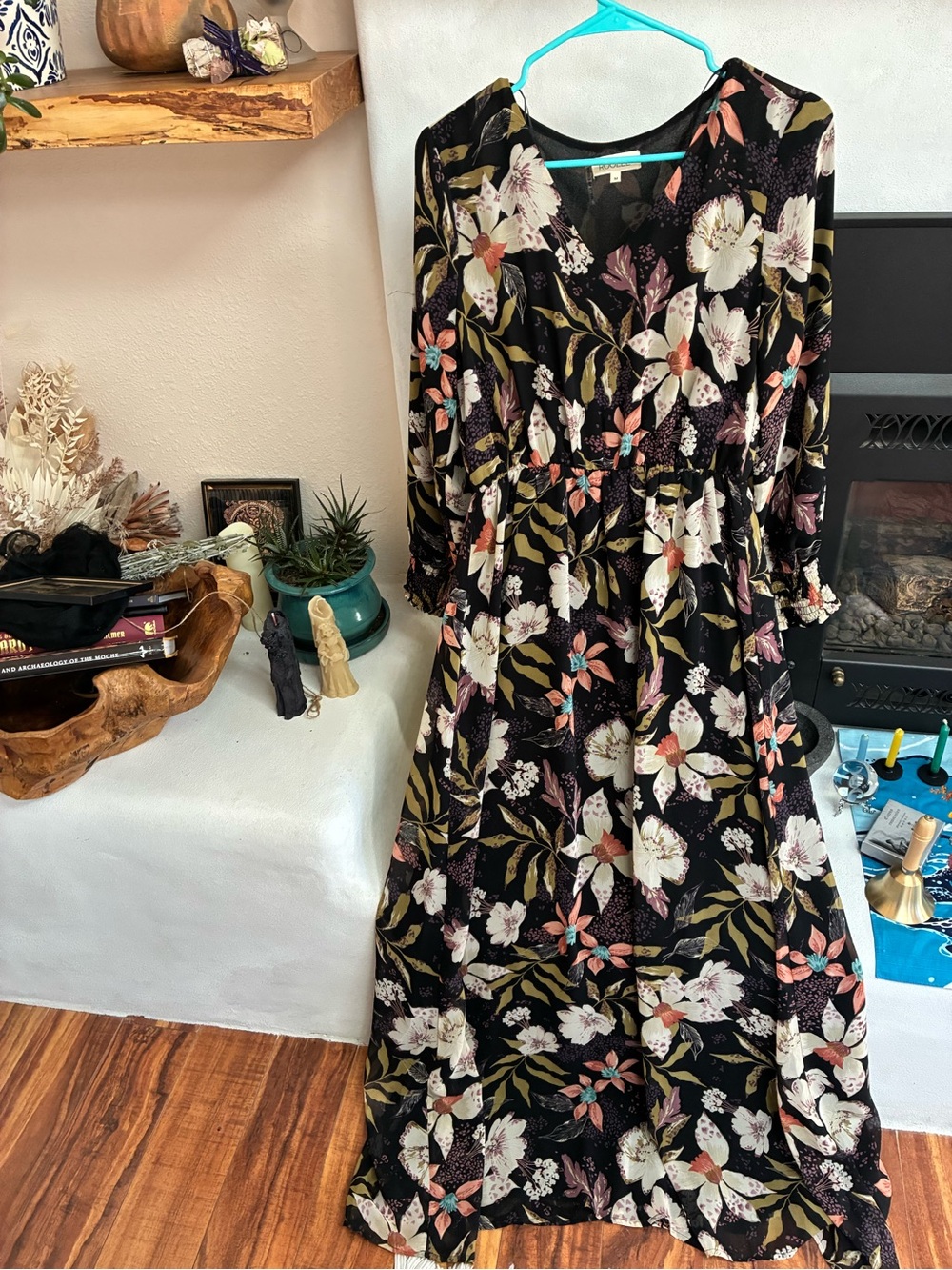 Roolee Black Maxi Dress with Pink, Cream & Green Floral Print